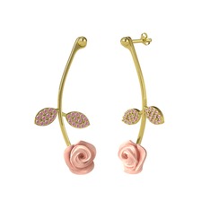 Gül Yaprağı Küpe - Pembe kuvars 925 ayar altın kaplama gümüş küpe (Pembe mineli) #1r0h73b