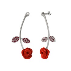 Gül Yaprağı Küpe - Kök yakut 14 ayar beyaz altın küpe (Kırmızı mineli) #1t6b4dj