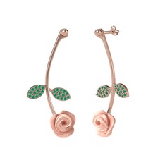 Gül Yaprağı Küpe - Kök zümrüt 18 ayar rose altın küpe (Pembe mineli) #1v1xw49