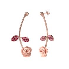Gül Yaprağı Küpe - Rodolit garnet 14 ayar rose altın küpe (Pembe mineli) #1vq3w36