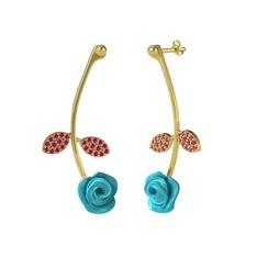 Gül Yaprağı Küpe - Rodolit garnet 925 ayar altın kaplama gümüş küpe (Turkuaz mineli) #1w6l70v