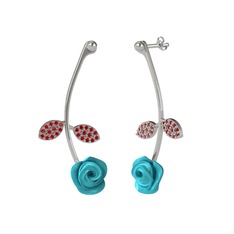 Gül Yaprağı Küpe - Garnet 14 ayar beyaz altın küpe (Turkuaz mineli) #1wbejqu