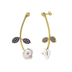 Lab safir 8 ayar altın küpe (Beyaz mineli)