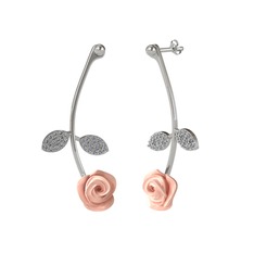 Pırlanta 8 ayar beyaz altın küpe (1.056 karat, pembe mineli)