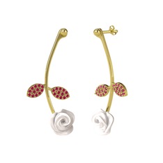 Gül Yaprağı Küpe - Rodolit garnet 925 ayar altın kaplama gümüş küpe (Beyaz mineli) #4doyxg