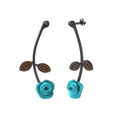 Gül Yaprağı Küpe - Dumanlı kuvars 925 ayar siyah rodyum kaplama gümüş küpe (Turkuaz mineli) #5aqoxp