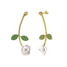 Gül Yaprağı Küpe - Yeşil kuvars 925 ayar altın kaplama gümüş küpe (Beyaz mineli) #5j74xr