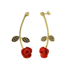 Siyah zirkon 14 ayar altın küpe (Kırmızı mineli)