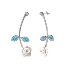 Gül Yaprağı Küpe - Akuamarin 18 ayar beyaz altın küpe (Beyaz mineli) #6mb4k4