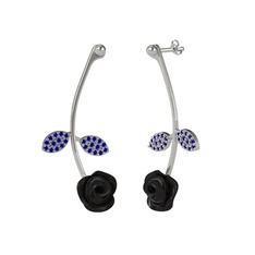 Gül Yaprağı Küpe - Lab safir 14 ayar beyaz altın küpe (Siyah mineli) #7it49w