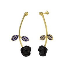 Gül Yaprağı Küpe - Lab safir 8 ayar altın küpe (Siyah mineli) #7w3s3h