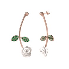 Gül Yaprağı Küpe - Yeşil kuvars 14 ayar rose altın küpe (Beyaz mineli) #83c7f1