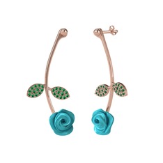 Gül Yaprağı Küpe - Yeşil kuvars 925 ayar rose altın kaplama gümüş küpe (Turkuaz mineli) #8d30on
