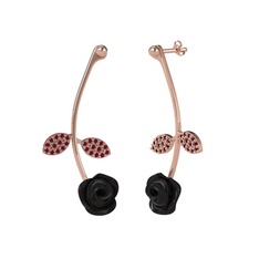 Gül Yaprağı Küpe - Kök yakut 925 ayar rose altın kaplama gümüş küpe (Siyah mineli) #8m4k9w