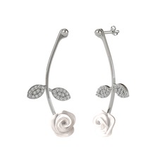 Gül Yaprağı Küpe - Swarovski 14 ayar beyaz altın küpe (Beyaz mineli) #95i11d