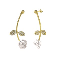Swarovski 8 ayar altın küpe (Beyaz mineli)