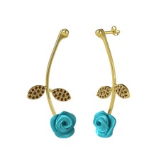Gül Yaprağı Küpe - Dumanlı kuvars 18 ayar altın küpe (Turkuaz mineli) #cidrlb