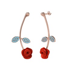 Akuamarin 925 ayar rose altın kaplama gümüş küpe (Kırmızı mineli)