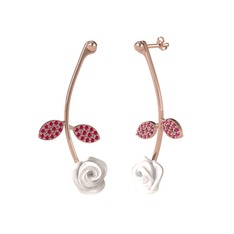 Rodolit garnet 18 ayar rose altın küpe (Beyaz mineli)