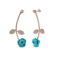 Gül Yaprağı Küpe - Swarovski 8 ayar rose altın küpe (Turkuaz mineli) #ekos8m