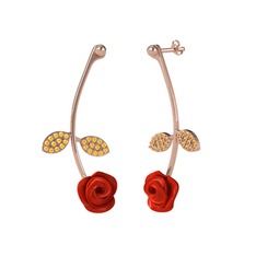 Sitrin 925 ayar rose altın kaplama gümüş küpe (Kırmızı mineli)