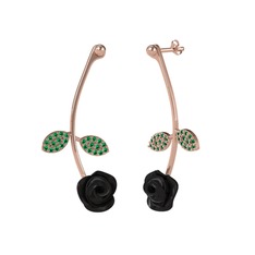 Gül Yaprağı Küpe - Yeşil kuvars 925 ayar rose altın kaplama gümüş küpe (Siyah mineli) #g3hn1o