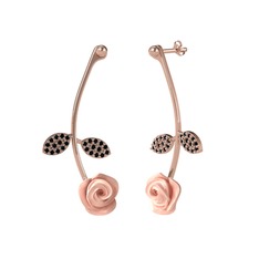 Gül Yaprağı Küpe - Siyah zirkon 925 ayar rose altın kaplama gümüş küpe (Pembe mineli) #gklq77
