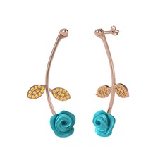 Gül Yaprağı Küpe - Sitrin 14 ayar rose altın küpe (Turkuaz mineli) #ihcob9