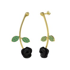 Kök zümrüt 18 ayar altın küpe (Siyah mineli)