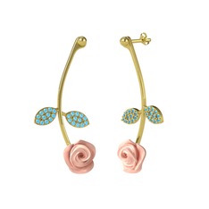 Gül Yaprağı Küpe - Akuamarin 925 ayar altın kaplama gümüş küpe (Pembe mineli) #jdo1yg