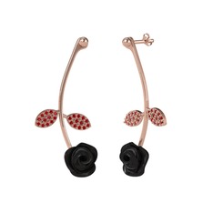 Gül Yaprağı Küpe - Garnet 18 ayar rose altın küpe (Siyah mineli) #jtwye1