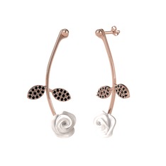 Gül Yaprağı Küpe - Siyah zirkon 14 ayar rose altın küpe (Beyaz mineli) #kfij2o