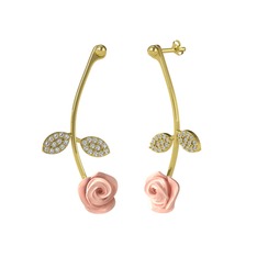 Gül Yaprağı Küpe - Swarovski 925 ayar altın kaplama gümüş küpe (Pembe mineli) #kz8wxi