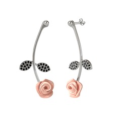 Siyah zirkon 8 ayar beyaz altın küpe (Pembe mineli)