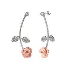 Gül Yaprağı Küpe - Swarovski 8 ayar beyaz altın küpe (Pembe mineli) #lckzan