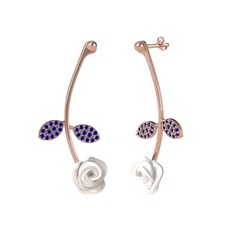 Gül Yaprağı Küpe - Lab safir 18 ayar rose altın küpe (Beyaz mineli) #m8li1c