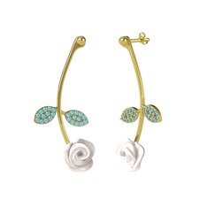 Gül Yaprağı Küpe - Akuamarin 14 ayar altın küpe (Beyaz mineli) #owhd6x