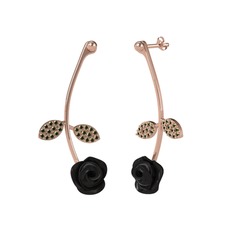 Gül Yaprağı Küpe - Peridot 18 ayar rose altın küpe (Siyah mineli) #phwcd