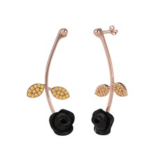 Gül Yaprağı Küpe - Sitrin 18 ayar rose altın küpe (Siyah mineli) #rl3qwb