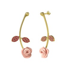 Rodolit garnet 8 ayar altın küpe (Pembe mineli)