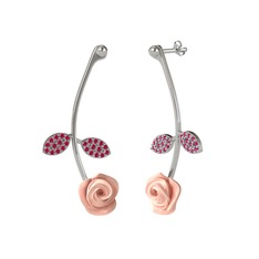 Rodolit garnet 14 ayar beyaz altın küpe (Pembe mineli)