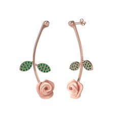 Gül Yaprağı Küpe - Yeşil kuvars 925 ayar rose altın kaplama gümüş küpe (Pembe mineli) #uupwu6