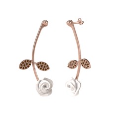 Gül Yaprağı Küpe - Dumanlı kuvars 925 ayar rose altın kaplama gümüş küpe (Beyaz mineli) #v6o1lo