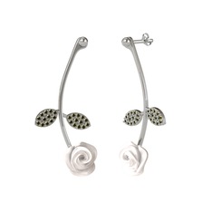 Gül Yaprağı Küpe - Peridot 18 ayar beyaz altın küpe (Beyaz mineli) #vb1kg2