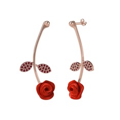 Gül Yaprağı Küpe - Kök yakut 14 ayar rose altın küpe (Kırmızı mineli) #xy5aba