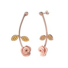 Gül Yaprağı Küpe - Sitrin 18 ayar rose altın küpe (Pembe mineli) #yqt6m2