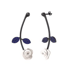 Gül Yaprağı Küpe - Lab safir 925 ayar siyah rodyum kaplama gümüş küpe (Beyaz mineli) #zk2gha