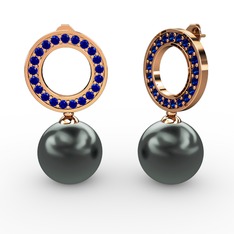 Harmonia İnci Küpe - Siyah inci ve lab safir 8 ayar rose altın küpe #120buuc