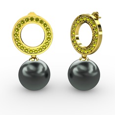 Siyah inci ve peridot 925 ayar altın kaplama gümüş küpe