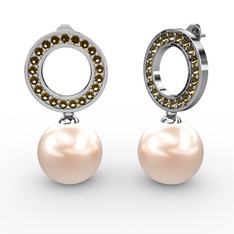 Harmonia İnci Küpe - Pembe inci ve dumanlı kuvars 14 ayar beyaz altın küpe #14aq3lf